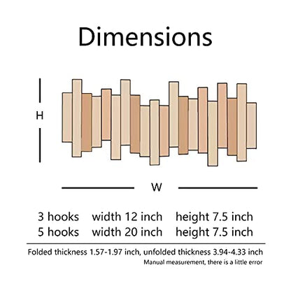 DESAINOPH® Wooden Coat Rack Wall Mounted Sticks Multi Rack Solid Handmade Natural Walnut Wood Artwork with 5 Flip-Down Unique Modern Hooks for Coats - WoodArtSupply