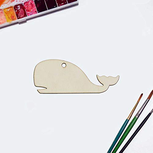 20pcs Sea Animals Wood DIY Crafts Cutouts Wooden Whale Shaped Hanging Ornaments with Twines Gift Tags for DIY Projects Ocean Theme Party Decorations