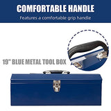 HPDMC Hip Roof Style Portable Steel Tool Box with Metal Latch Closure and Removable Storage Tray, 19" Blue 19.1" L x 6.1" W x 6.5" H HPDMC