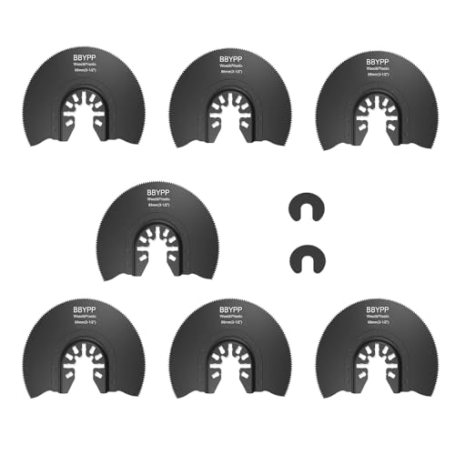 7pcs Semi Circular Oscillating Saw Blades for Cutting Wood Plastic Soft Metal, 3-1/2 Inch (88mm) Oscillating Multitool Quick Release Saw Blades Fit BBYPP