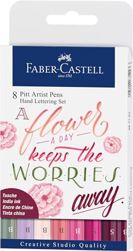 Faber-Castell Pitt Artist Pen Hand Lettering For Beginners Set - 8 Modern Calligraphy and Lettering Markers In Pink Floral Tones Faber-Castell