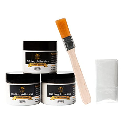 Gilding Adhesive, 50ml 3 Bottles for Gold Leaf Epoxy Resin Water Based Glue（Brush + Gloves as Gift)