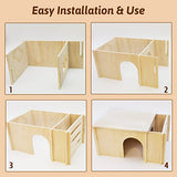 Fhiny Guinea Pig Wood House with Hay Feeder, Detachable Chinchilla Hut Hideout Small Animal Hideout Hideaway Natural Hamster Habitat Decor for Guinea Fhiny