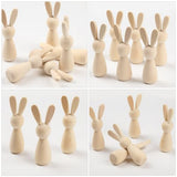 EXCEART 6pcs Wooden Bunny Dolls Unfinished Easter Peg Dolls Rabbit Dolls Figurines Natural Wooden Figures Graffiti Doll Adornments for Party DIY EXCEART