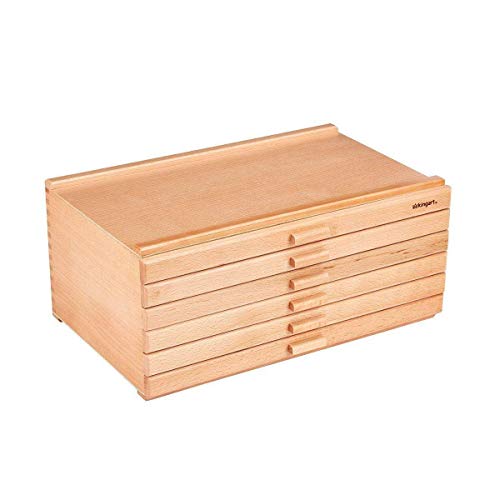 KINGART 723N Wood 6-Drawer Artist SUPPLY STORAGE BOX, 15-3/4” W x 10” D x 6-1/2” H, Natural Finish, Storage for Art Materials including Paint Tubes, KINGART
