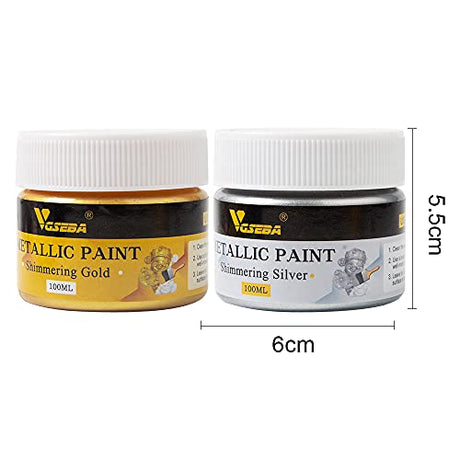 Acrylic Paint Metallic Gold and Silver,200ml Gold Leaf Paint for Art, Painting, Handcrafts,Ideal for Canvas Wood Clay Fabric Ceramic Craft VGSEBA