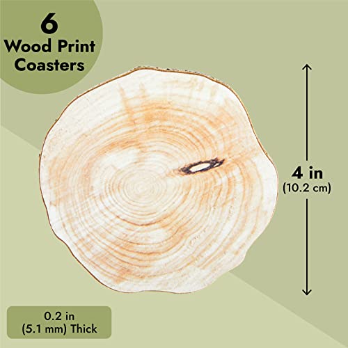 6-Pack Round Textured Print Wood Coasters for Drinks, Bar, Kitchen Home, Living Room, Tabletop Protection, Wood Pieces with Rope for Crafts, DIY - WoodArtSupply