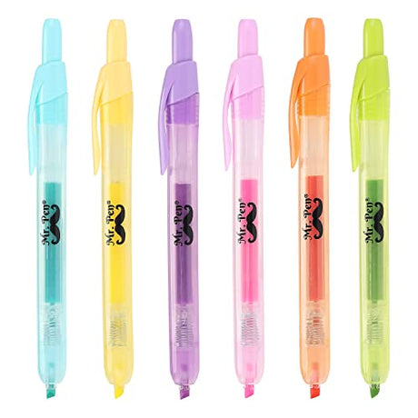 Mr. Pen- Retractable Highlighters, 6 Pack, Pastel Colors, Chisel Tip, No Smear Click Highlighter, Bible Journaling Highlighter, Highlighter Markers Mr. Pen