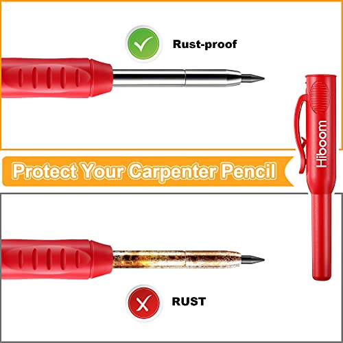 Hiboom 4 Pack Carpenter Pencils Set with 24 Refills, 2.8 mm Mechanical Carpenter Pencil Built in Sharpener Woodworking Marking Tool Solid Long Nosed Hiboom