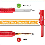 Hiboom 4 Pack Carpenter Pencils Set with 24 Refills, 2.8 mm Mechanical Carpenter Pencil Built in Sharpener Woodworking Marking Tool Solid Long Nosed Hiboom