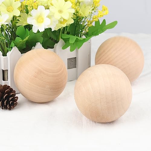 6 Pack 3 Inch Unfinished Wooden Balls, Wooden Round Ball, Natural Round Hardwood Balls, Wood Spheres for Crafts and DIY Projects and Decorations,by GNIEMCKIN