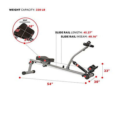 Sunny Health & Fitness SF-RW1205 Rowing Machine Rower with 12 Level Adjustable Resistance, Digital Monitor and 100 KG Max Weight - WoodArtSupply