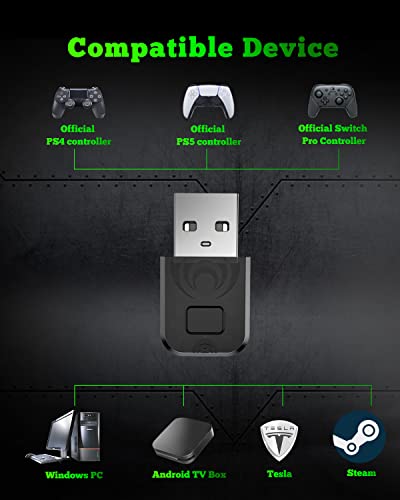 AOJAKI Bluetooth Adapter for PS4/ PS5/ Switch Pro Controller PS4 Controller Adapter for PC/Android TV Box/Tesla/Steam, Compatible with Official PS4/ AOJAKI