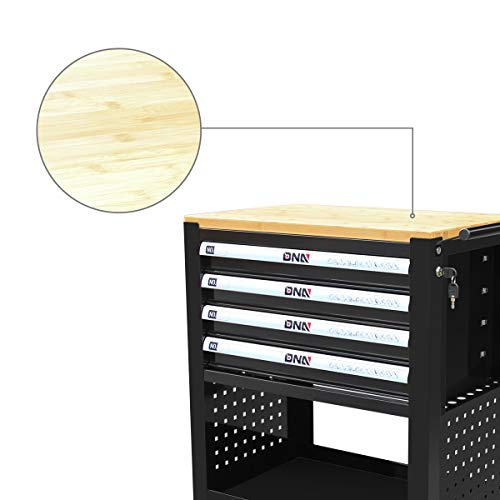 DNA MOTORING 30" W X 37" H X 18" D Large Capacity 4-Drawer Chest Rolling Tool Cart Locking Swivel Cabinet (TOOLS-00003) with Keys, Black - WoodArtSupply