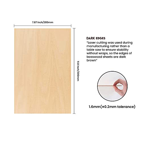 PlankKers Basswood Sheets 12"x8"x1/16" (12 Pack)- Thin Balsa Wood Sheets for Craft, Laser, Wood Burning, DIY Projects-Unfinished Plywood Sheets with