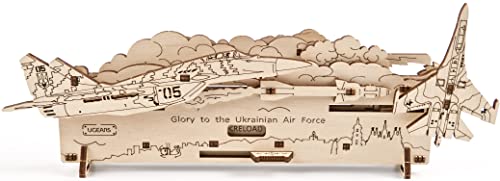 UGEARS Ghost of Kyiv Attacks 3D Wooden Puzzle - Wooden Mechanical Model Kit to Build - DIY Constructor with Gear Mechanism - Brain Teaser Building - WoodArtSupply