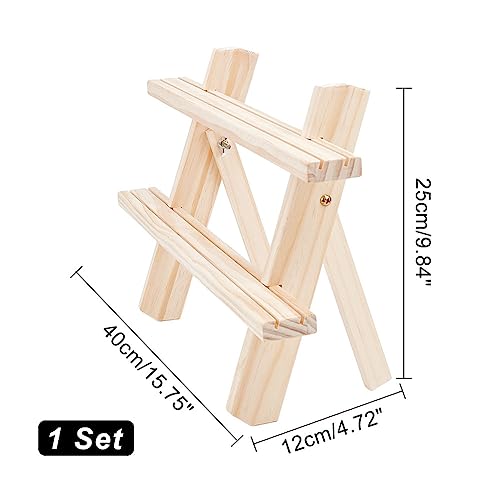 NBEADS 2-Tier Wooden Display Stand Riser, Earring Ring Holder Detachable Unfinished Wood Retail Jewelry Card Display Stand Each Layer with 2 Groove