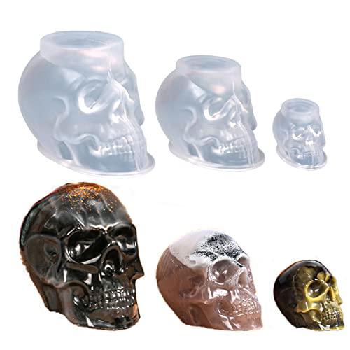 Skull Resin Mold Silicone,3-Pack (Large+Medium+Small) Silicone Skull Candle Molds Kit for Epoxy Resin,Candle,Ice Cube,Wax Melt,3D Resin Skull Molds