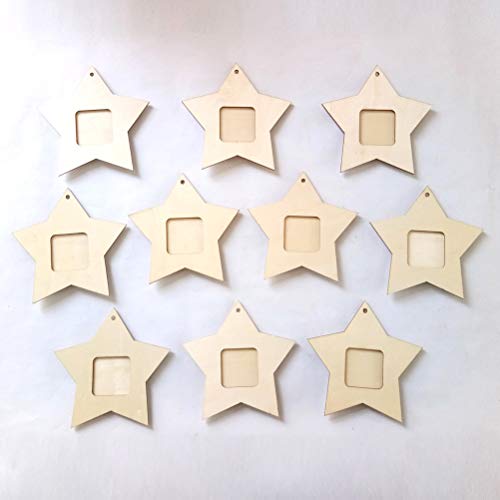 Amosfun 10pcs Wood Star Mini Photo Picture Frames Wooden Unfinished Wooden Cutouts 4th of July Decorations Amosfun