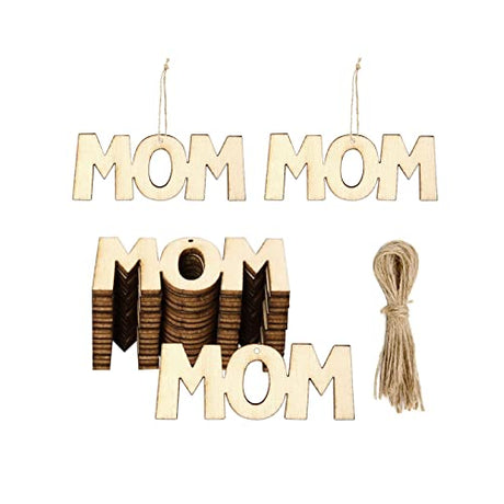 20pcs Mom Wood Cutouts DIY Crafts Mother's Day Unfinished Wooden Gift Tags Ornaments for Happy Mother's Day Birthday Party Decoration JANOU