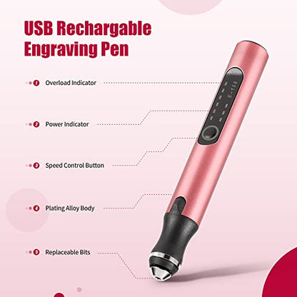 TOBTOS Electric Engraving Pen Kit with 35 Bits, USB Rechargable Etching Engraver Tool with 16 Stencils, DIY Cordless Engraving Machine for Jewelry