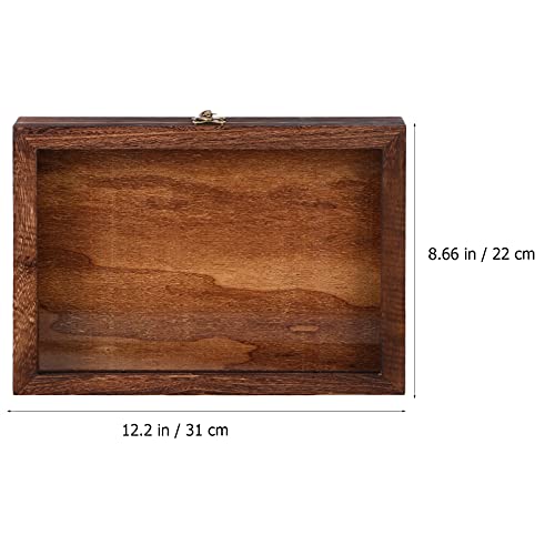 Cabilock Wood Glass Top Display Case Wooden Jewelry Display Case Storage Tray Collectibles Organizer Wood Keepsake Collector Storage Box with Metal