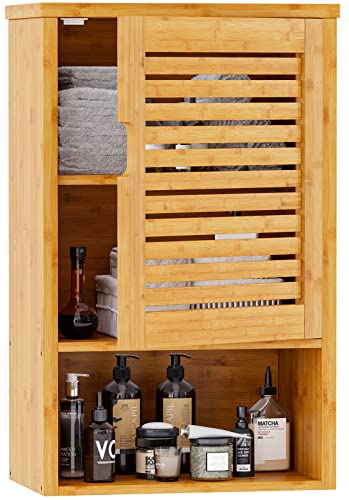 VIAGDO Bamboo Wall-Mounted Bathroom Cabinet with Adjustable Inner Shelf and Single Door VIAGDO