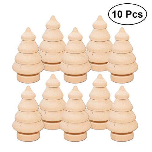 FOMIYES 10pcs Unfinished Mini Christmas Trees for DIY Crafts Wooden Unfinished Miniature Trees Drawing Doll Toy Wooden Peg Doll for Home Decoration FOMIYES