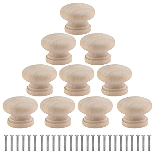 Uenhoy 30 Pcs Round Wooden Cabinet Knobs 1-1/8" (28mm) Unfinished Wooden Pulls Knobs Mushroom Shape Wood Knobs for Cabinet Dresser Drawer Uenhoy