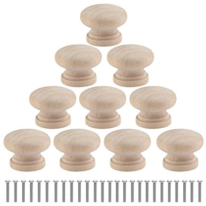 Uenhoy 30 Pcs Round Wooden Cabinet Knobs 1-1/8" (28mm) Unfinished Wooden Pulls Knobs Mushroom Shape Wood Knobs for Cabinet Dresser Drawer - WoodArtSupply