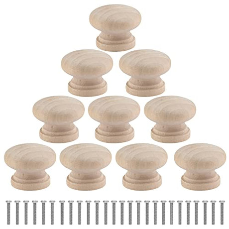 Uenhoy 30 Pcs Round Wooden Cabinet Knobs 1-1/8" (28mm) Unfinished Wooden Pulls Knobs Mushroom Shape Wood Knobs for Cabinet Dresser Drawer Uenhoy