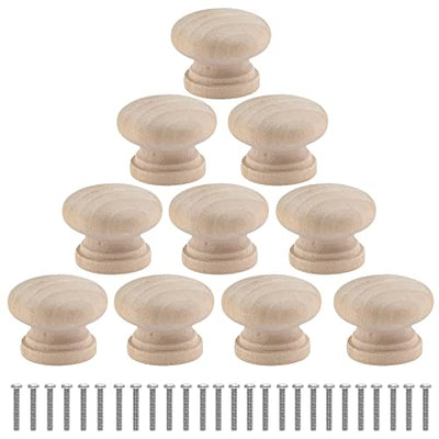Uenhoy 30 Pcs Round Wooden Cabinet Knobs 1-1/8" (28mm) Unfinished Wooden Pulls Knobs Mushroom Shape Wood Knobs for Cabinet Dresser Drawer