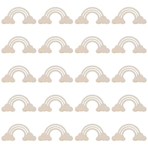 Uniquer 20Pcs Rainbow Wood DIY Crafts,Cutout Rainbow Unfinished Wood Slices,Rainbow Unpainted with Hemp Rope for Birthday Christmas Party Decoration Uniquer