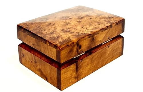 BAZAARDI Hand Carved Wooden Multipurpose Keepsake Jewelry Decorative Art Box Storage Organizer (Large wood Box,Antique) (Small Thuya)