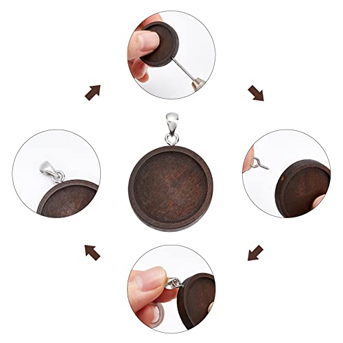 PH PandaHall 30pcs Flat Round Wooden Pendant 3 Sizes Blank Pendant Trays Wood Bezel Pendant with 40pcs Screw Eye Pin Peg Bails 40pcs Ice Pick Pinch PH PandaHall