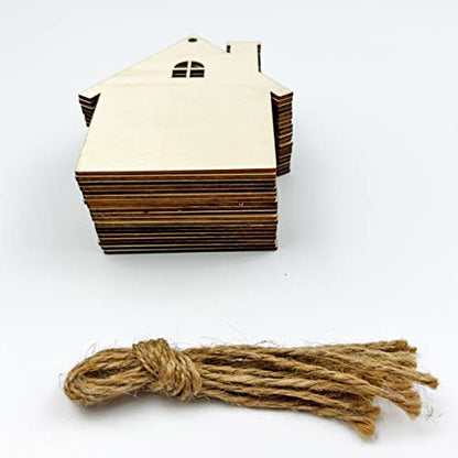 20pcs Unfinished House Wood Cut Out House Wood DIY Crafts Cutouts Blank Wooden House Shaped Hanging Ornaments