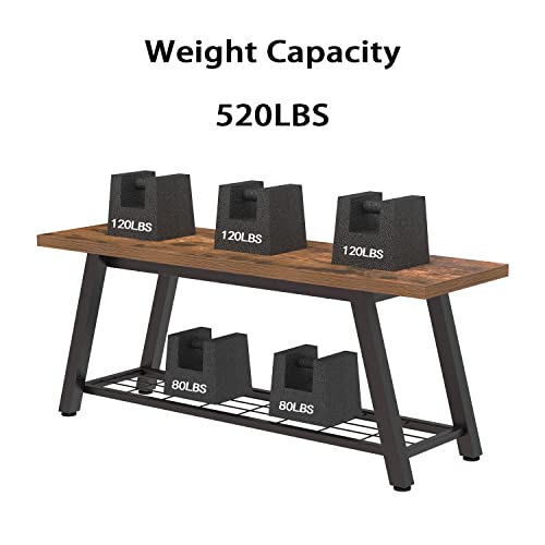 Oastreeful Storage Bench Industrial Rustic Wooden and Metal Entryway Shoe Boots Storage Rack Long Bench Seat for Hallway Bedroom Retro Brown Oastreeful