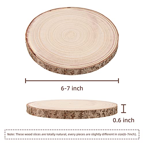 Maputune 8 Pcs 6-7 in Large Unfinished Wood Slices for Centerpieces, Natural Rustic Wooden Plate for DIY Craft, Round Wood Chips for Signage Painting Maputune