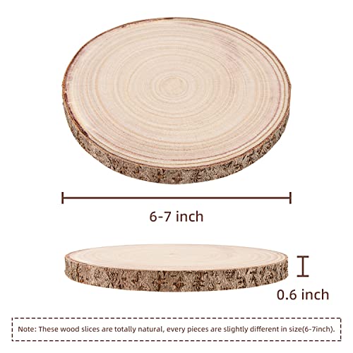 Maputune 8 Pcs 6-7 in Large Unfinished Wood Slices for Centerpieces, Natural Rustic Wooden Plate for DIY Craft, Round Wood Chips for Signage Painting