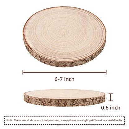 Maputune 8 Pcs 6-7 in Large Unfinished Wood Slices for Centerpieces, Natural Rustic Wooden Plate for DIY Craft, Round Wood Chips for Signage Painting