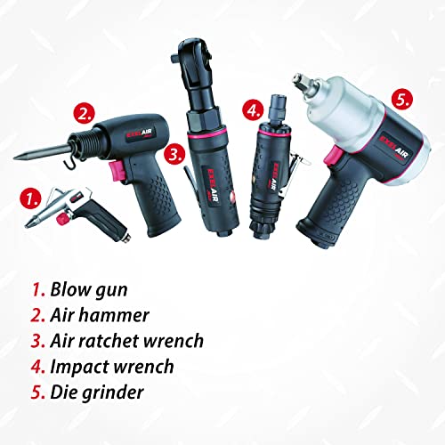 EXELAIR by Milton 50-PC Light-weight Composite Automotive Air Tools with High Torque Impact Wrench, Ratchet, Die Grinder, Air Hammer & Blow Gun Milton