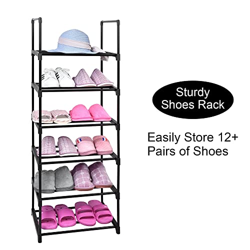 Easyhouse 6 Tier Tall Shoe Rack for Closet Entryway, Metal Sturdy Shoe Shelf Storage Organizer, Vertical Small Space Large Capacity for 12-16 Pairs