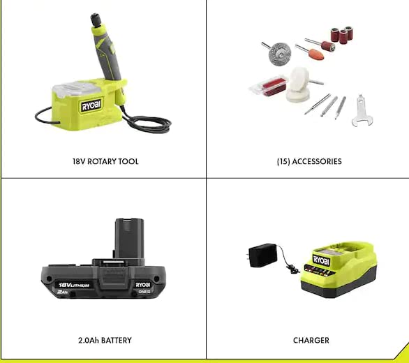 RYOBI ONE+ 18V Cordless Precision Craft Rotary Tool Kit with 1.5 Ah Battery and Charger RYOBI