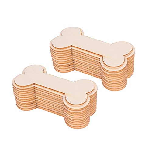 24 Pieces Dog Bone Shape Unfinished Wood DIY Crafts Double Layer Bone Wooden Cutouts Wood Discs Slices for Home DIY Projects Craft Decor, 2.2x4.1