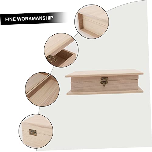 FUNOMOCYA 1pc Box Wooden Storage Box Unfinished Jewelry Case Paper Storage Organizer Trinket Storage Container Unfinished Wooden Treasure Chest FUNOMOCYA