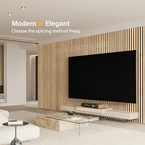 Olanglab Wood Slat Wall Panels, 2 Pack Wood Slats for Wall, 94.48"x 12.59"x 0.82" Each, 3D Wall Panels for Interior Wall Decor, (Warm Oak) Olanglab