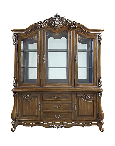 Acme Latisha Wooden Hutch and Buffet with Glass Doors in Antique Oak ACME Furniture
