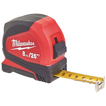 Milwaukee 4932459596 8m/26ft Pro Compact Tape Measure, Red - WoodArtSupply