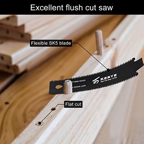 KERYE Mini Hand Saw Woodworking Tools, Small 6 Inch Japanese Pull Saw with Double Edges of 11/17 TPI, Flush Cut Saw for Hardwoods/Softwoods, Light - WoodArtSupply