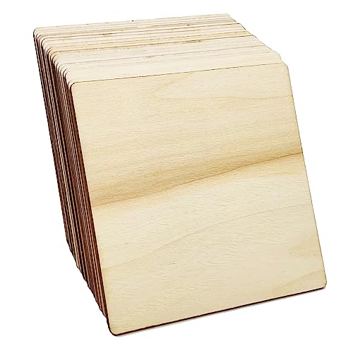 20 Pcs Unfinished Wood Pieces, 5 x 5 Inch Blank Natural Slices Wood Square for DIY Crafts Painting, Scrabble Tiles, Coasters, Decoration